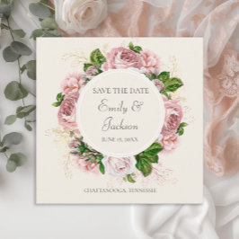 Invitación Vintage Rubor Pink Floral Cream Boda Guardar fecha