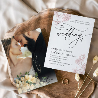 Invitación Vintage Rubor Pink Floral Minimalista Boda de foto