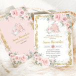 Invitación Vintage Rubor Pink Floral Tea Fiesta Cumpleaños<br><div class="desc">Personalice esta invitación de cumpleaños de fiesta de té floral rosa y suave, fácil y rápidamente. Simplemente haga clic en el botón personalizar para editar los textos, cambiar las fuentes y los colores de las fuentes. Con flores de color rosa pastel, una delicada vegetación adornada con tetera y té y...</div>