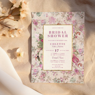 Invitación Vintage rugoso rosa floral Bridal Shower