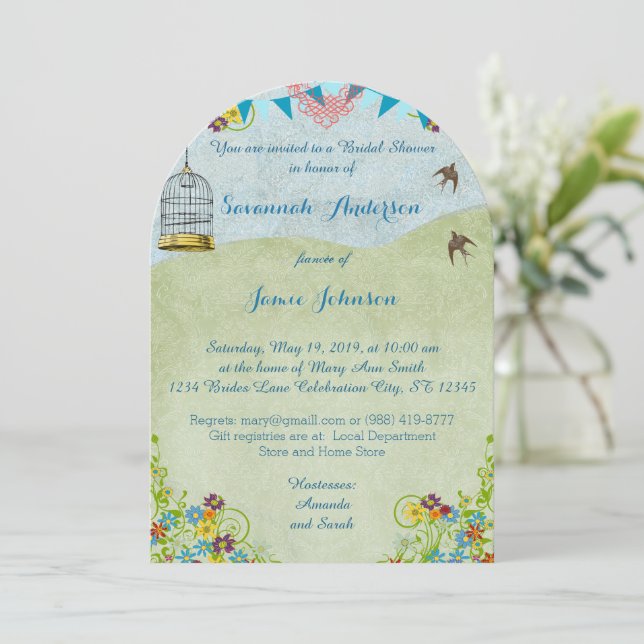 Invitación Vintage Rustic Bridal Shower Birdcage Bunting (Anverso de pie)