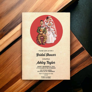 Invitación Vintage Rustic Bride Groom Ducha Retro Bridal de 5