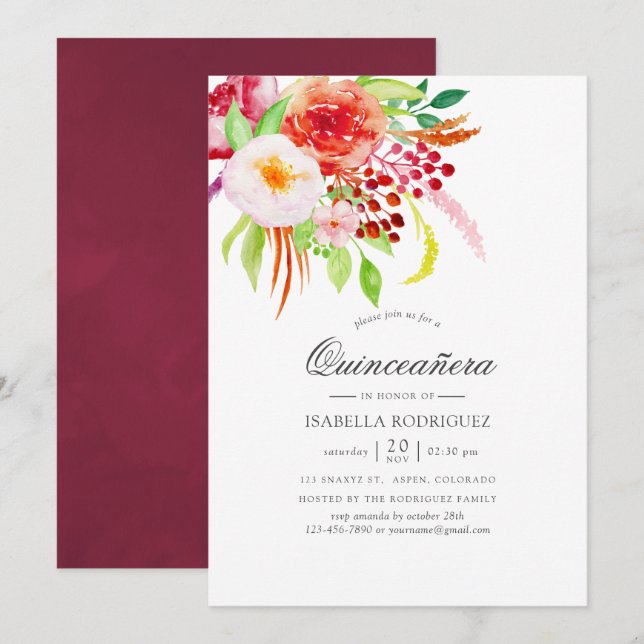 Invitación Vintage Rustic Charm Floral Quinceañera (Anverso / Reverso)