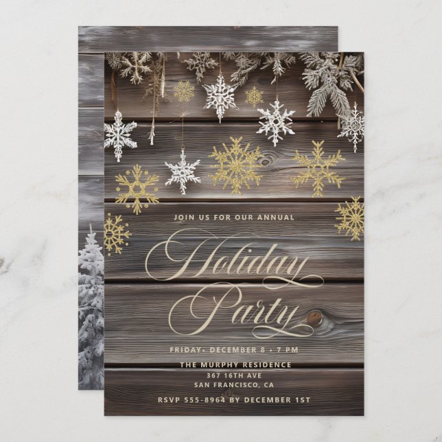Invitación Vintage Rustic Country Wood Holiday Party (Anverso / Reverso)