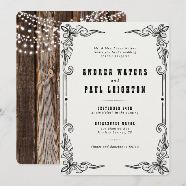 Invitación Vintage Rustic Elegant Wedding (Anverso / Reverso)