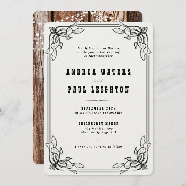 Invitación Vintage Rustic Elegant Wedding (Anverso / Reverso)