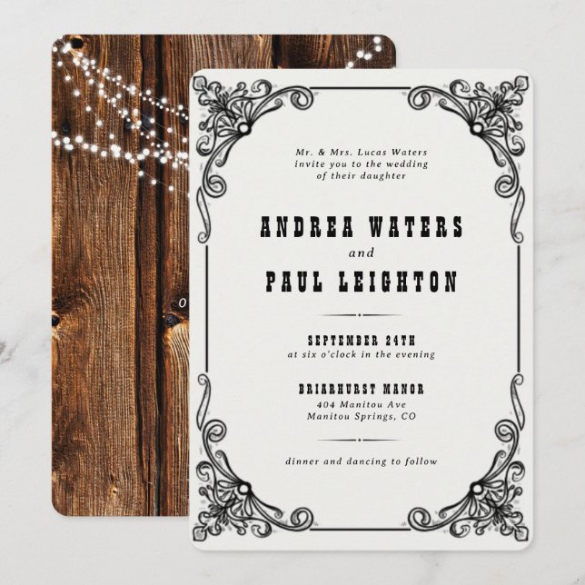 Invitación Vintage Rustic Elegant Wedding (Anverso / Reverso)