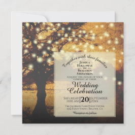 Invitación Vintage Rustic Fall Tree con Boda de luces