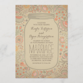 Invitación Vintage Rustic Floral Mason Jar Boda