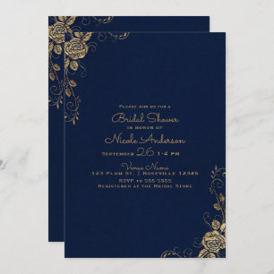 Invitación Vintage Rustic Glam Rosa Blue & Gold Bridal Shower