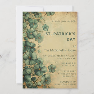 Invitación Vintage Rustic Green Gold Shamrock St Patricks Day