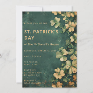 Invitación Vintage Rustic Green Gold Shamrock St Patricks Day