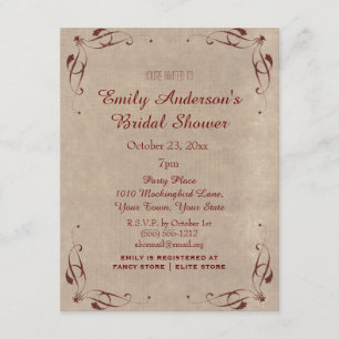 Invitación Vintage Rustic Marsala Wine Bridal Shower
