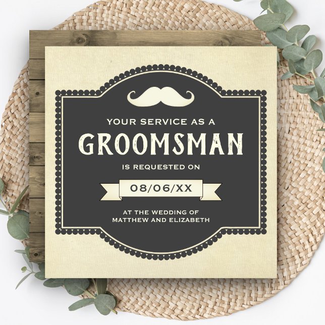 Invitación Vintage Rustic Mustache Groomsman Request (Subido por el creador)