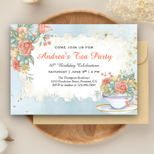 Invitación Vintage Rustic Pastel Floral Birthday Tea Fiesta