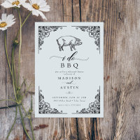 Vintage Rustic Pig I Do BBQ Ensayo Cena