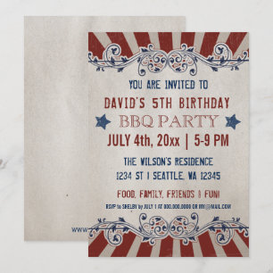 Invitación Vintage Rustic Red and Blue Memorial Day Cumpleaño