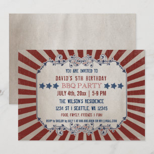 Invitación Vintage Rustic Red and Blue Memorial Day Cumpleaño