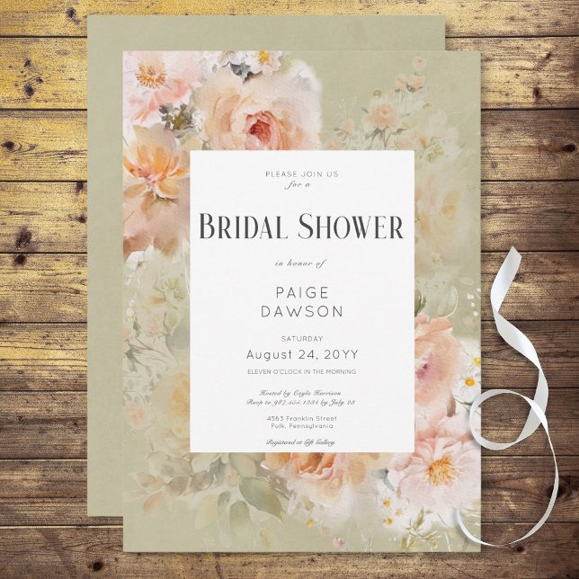 Invitación Vintage Rustic Sage Floral Frame Bridal Shower (Vintage Rustic Sage Floral Frame Bridal Shower Invitation)