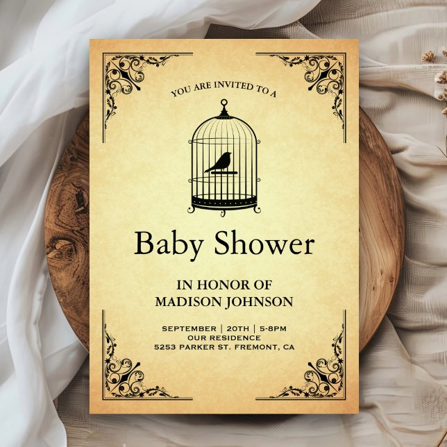 Invitación Vintage Rustic Shabby Chic Birdcage Baby Shower (Subido por el creador)