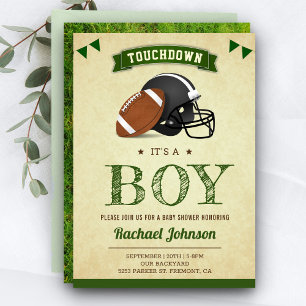 Invitación Vintage Rustic Sports Boy Football Baby Shower