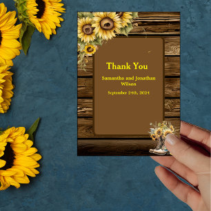 Invitación Vintage Rustic Sunflowers Country Gracias Card