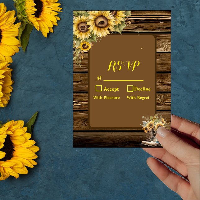 Invitación Vintage Rustic Sunflowers Country RSVP Card (Subido por el creador)