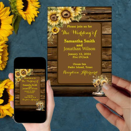 Invitación Vintage Rustic Sunflowers Country Wedding