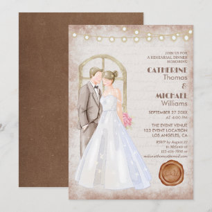 Invitación Vintage Rustic Watercolor Romantic String Lights