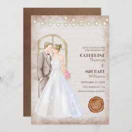 Invitación Vintage Rustic Watercolor Romantic String Lights