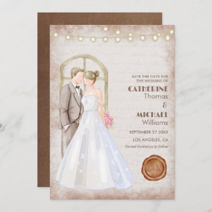 Invitación Vintage Rustic Watercolor Romantic String Lights