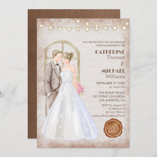 Invitación Vintage Rustic Watercolor Romantic String Lights