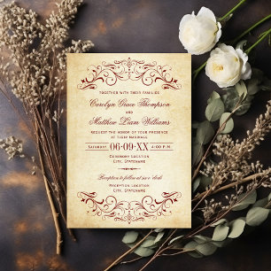 Invitación Vintage Rústico Oscuro Boda de pergamino florecien