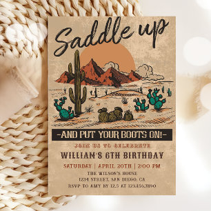 Invitación Vintage Saddle Up Western Cowboy Birday Party