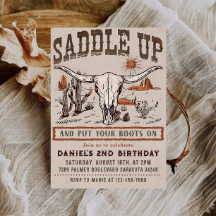 Invitación Vintage Saddle Up Western Cowboy Birday Party