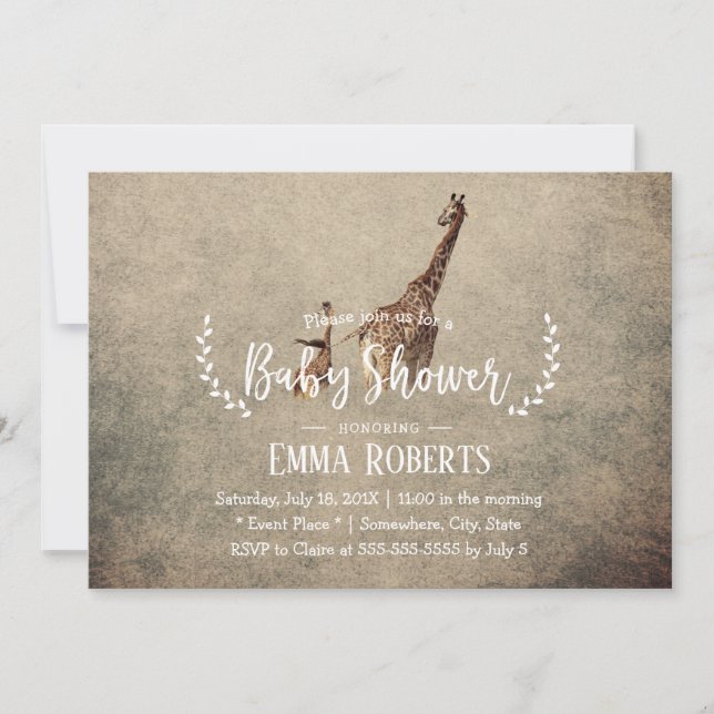Invitación Vintage Safari Giraffe Baby Shower (Anverso)
