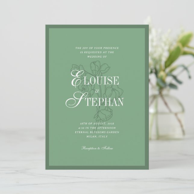Invitación Vintage Sage Green Botanical Luxe Garden Wedding (Anverso de pie)
