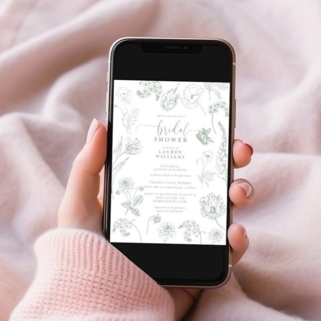 Invitación Vintage Sage Green Floral Script Shower (Subido por el creador)