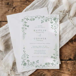 Invitación Vintage Sage Green French Floral Wedding