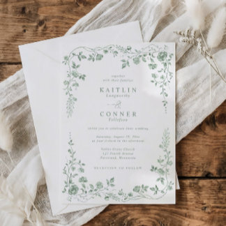Invitación Vintage Sage Green French Floral Wedding