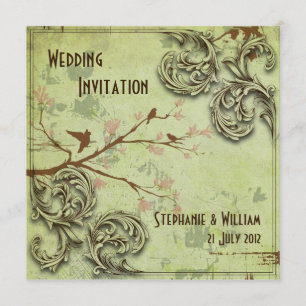 Invitación Vintage Sage Love Birds Wedting