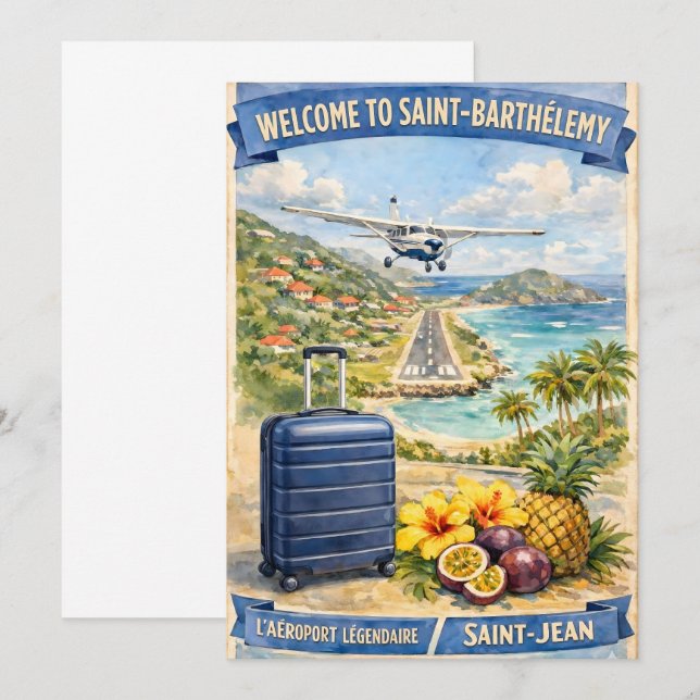Invitación Vintage Saint-Barthélemy Airport / (Anverso / Reverso)
