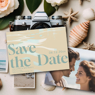 Invitación Vintage Sand 70s Beach Photo Wedding Save the Date