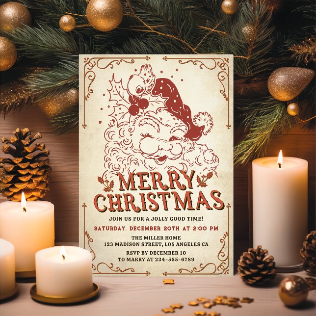 Invitación Vintage Santa Claus Feliz Fiesta navideño (Subido por el creador)