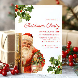 Invitación Vintage Santa Claus Fiesta de Navidad Retro