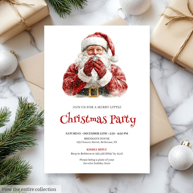 Invitación Vintage Santa Claus Script Font Christmas Dinner  (Vintage Santa Claus Script Font Christmas Dinner Invite

)