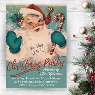 Invitación Vintage Santa con Candy Cane Navidades Fiesta