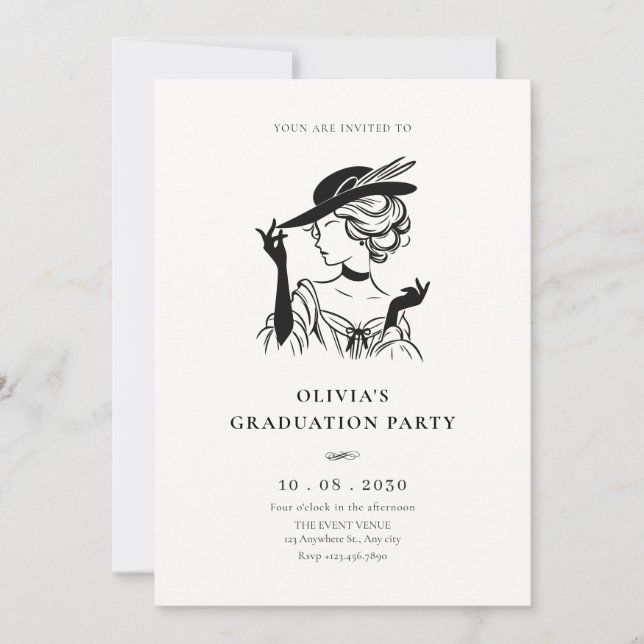 Invitación Vintage sassy lady elegante graduación (Anverso)