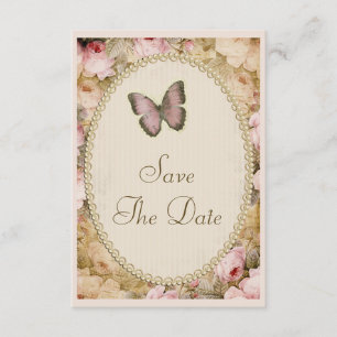 Invitación Vintage Save The Date Boda Rosas & Mariposa