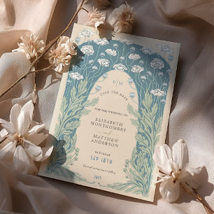Invitación Vintage Save the Date Verde azulada Blue Cream